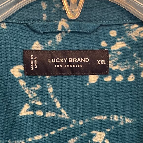 Lucky Brand Club Collar Shirt Womens XXL Teal Blue Tropical Floral Linen Top - Picture 4 of 7